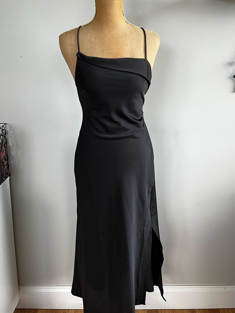 NWT ASTR The Label Black Satin Midi Slip Dress Size xs